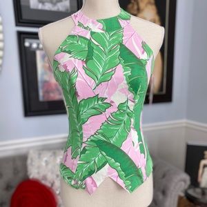 Palm Pattern Pink & Green Top
